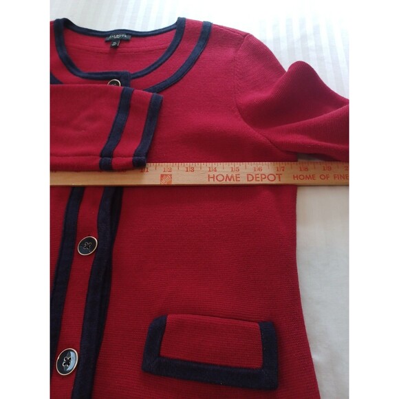 Talbots red knit buttoned cardigan sweater MPetite preppy classic designer look - Picture 8 of 10
